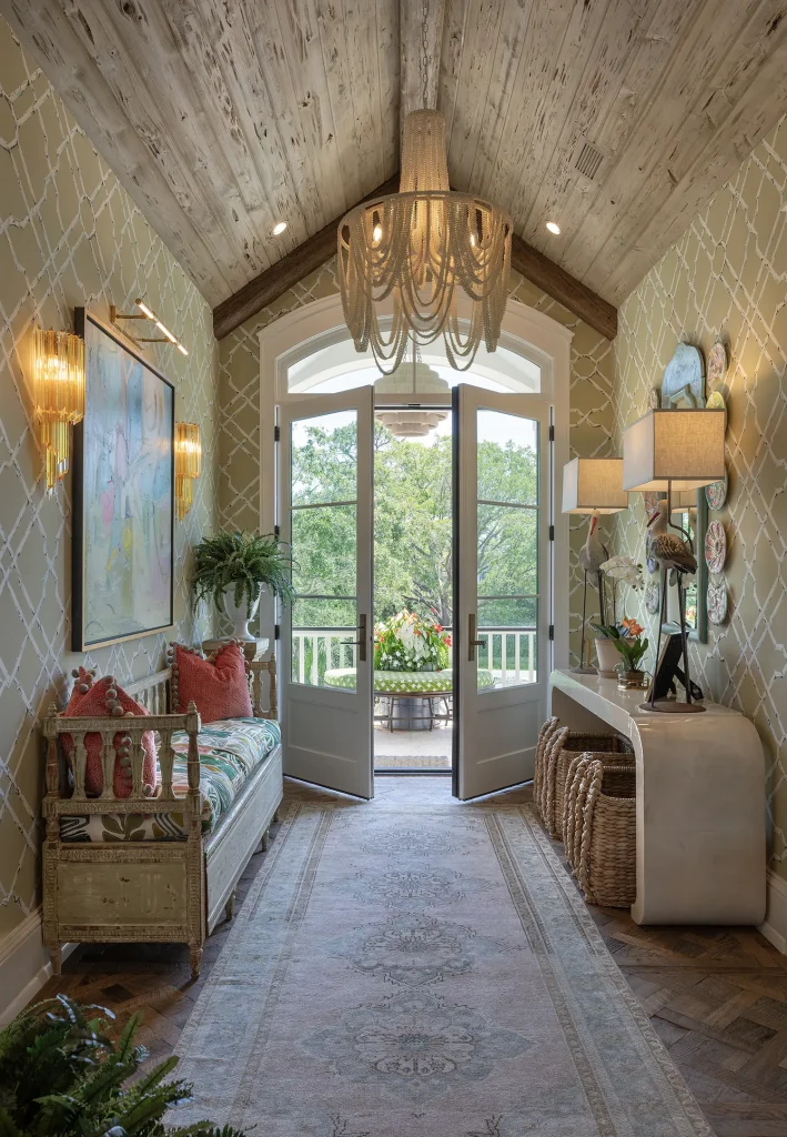 The entryway foyer of a colorful Southern home